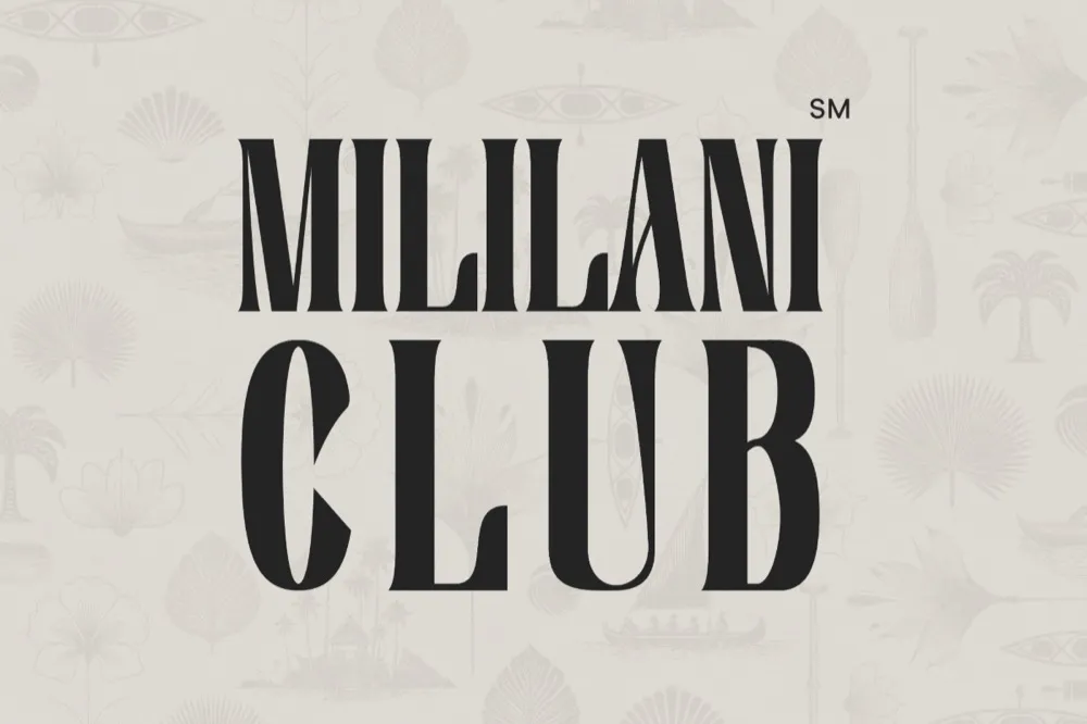 Mililani Club: refined island toile pattern brand mark