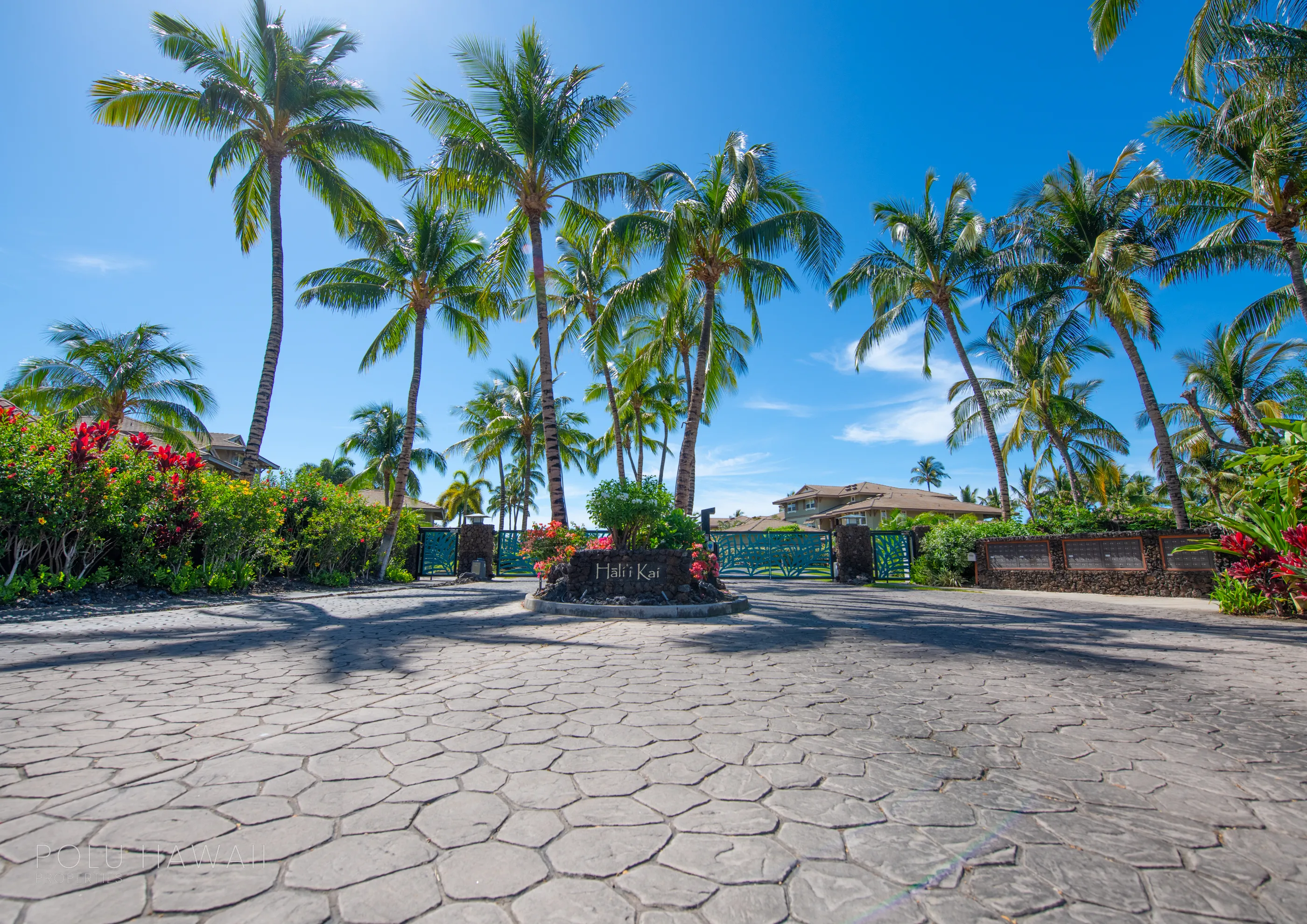 The gated entrance to the Haliʻi Kai community at Waikoloa Beach Resort on Hawaiʻi Island